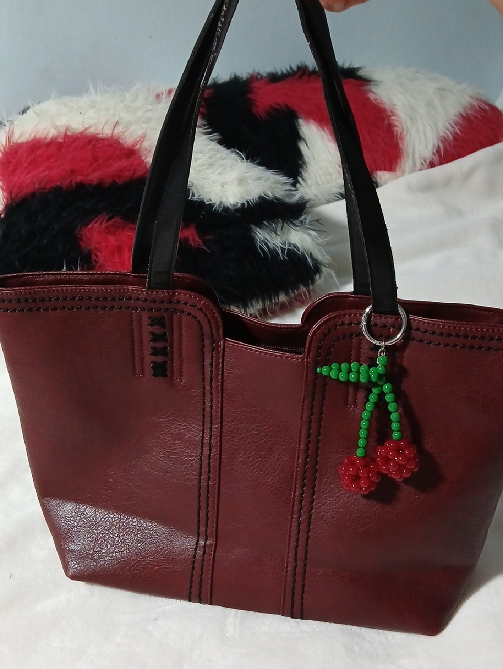 Burgundy Women's Tote with Cherry Charm
